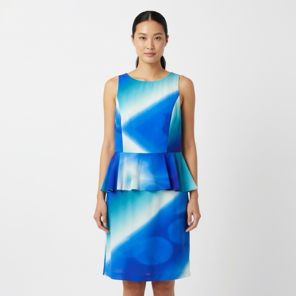 Donna Morgan Blue and White Sleeveless Midi Dress